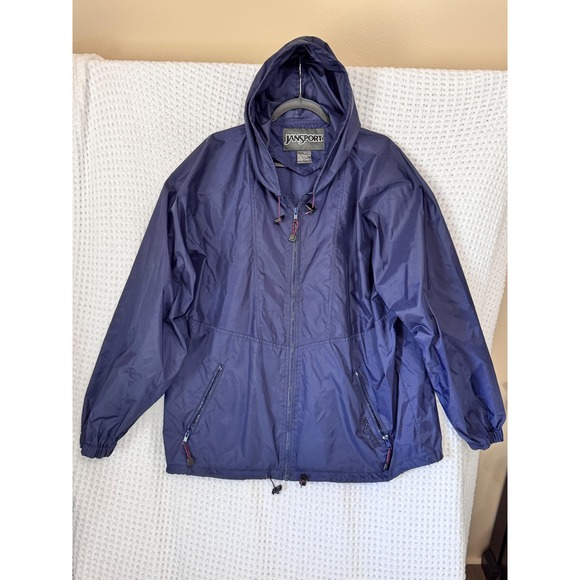 Jansport Other - JanSport Nylon Rain Windbreaker Jacket Hooded Zip Front Navy Blue‎ Large